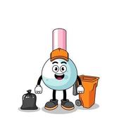Illustration of cotton bud cartoon as a garbage collector vector