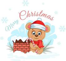 Merry Christmas postcard with cute bear vector