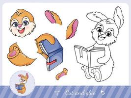 Cut and glue a smart bunny with book vector