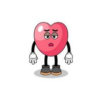 caricatura del símbolo del corazón con gesto de fatiga vector
