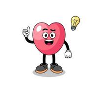 caricatura del símbolo del corazón con una pose de idea vector