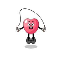 La caricatura de la mascota del símbolo del corazón está jugando a saltar la cuerda vector