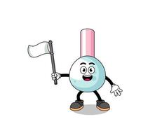Cartoon Illustration of cotton bud holding a white flag vector