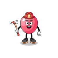 Cartoon mascot of heart symbol firefighter vector