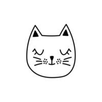 Doodle head cat. Cute cat line vector