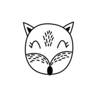 The black and white muzzle of a fox. Doodle is the head of a wild forest. Vector illustration of an animal