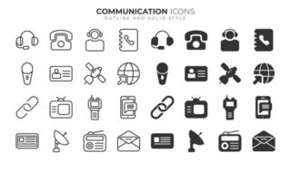contorno de iconos de comunicación y estilo sólido vector