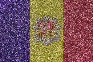 Andorra flag depicted on many small shiny sequins. Colorful festival background for party photo