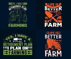 paquete de diseño de camiseta de granjero, conjunto de diseño de camiseta agrícola listo para imprimir vector