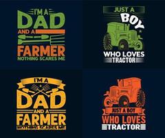 paquete de diseño de camiseta de granjero papá, conjunto de diseño de camiseta de granjero de conductor de tractor, vector