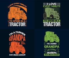 paquete de diseño de camiseta de abuelo granjero, conjunto de diseño de camiseta de granjero de conductor de tractor, vector