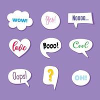 Stickers set. Speech balloon, speech bubble of different shapes. Phrases and exclamations to express different emotions. Perfect for instant messengers and social networks. vector