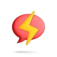 3d vector realistic render notification push red bubble with yellow thunder flash bolt symbol banner design