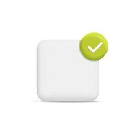 3d vector realistic render white square speech bubble push notification with green check mark icon design