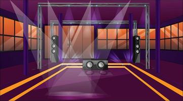 Night Out Club Background Scene with Dancefloor, Spotlights and Speakers. Vector Illustration