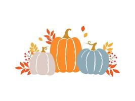 Colorful pumpkins, autumn leaves and berries. Template for cozy autumn design. vector