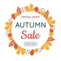 Sale banner with autumn leaves and berries. Fall background. Best for shopping sale, promo poster or web banner. vector