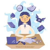 Multitasking Businesswoman at Work. Hand drawn vector illustration. Suitable for website, presentations.