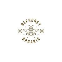 Honey Bee line art logo vector illustration design template, Honey bee logo line art outline linear design template