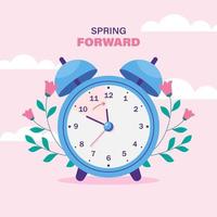 Flat spring forward illustration with clock vector