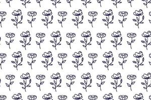 Line art floral pattern background. Linear drown black  flowers on white background, repeating design elements. vector