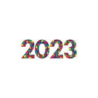 2023 Happy New Year  modern text vector geometric colorful design  logo