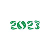 2023 Happy New Year 2023 modern text vector green leaf design logo