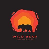 logotipo de silueta de oso con ilustración de vector de diseño de puesta de sol