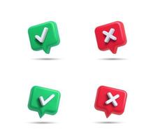 Green check mark and red cross mark icon set vector