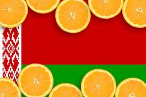 Belarus flag in citrus fruit slices horizontal frame photo