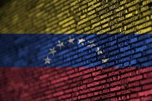 Venezuela flag is depicted on the screen with the program code. The concept of modern technology and site development photo
