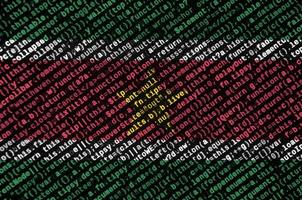 Suriname flag is depicted on the screen with the program code. The concept of modern technology and site development photo