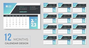 2023 yellow desk calendar template design monthly and yearly vector