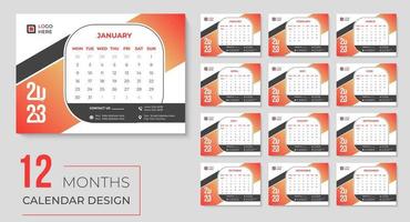 2023 year desk calendar design with Monthly printable calendars template vector