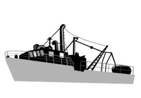 barco de pesca vintage barco de pesca comercial o estilo retro aislado del lado del arrastrero vector