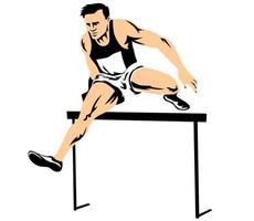 Track and Field Athlete Jumping the Hurdles Front Isolated Retro Style vector