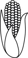 Corn cob with leaves, drawn in contour style vector