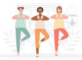 grupo de mujeres embarazadas practicando ejercicios de yoga en el gimnasio. concepto de maternidad y estilo de vida saludable vector