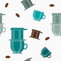 Editable Vietnamese Drip Coffee With Ceramic Mug and Roasted Beans Vector Illustration as Seamless Pattern for Creating Background of Cafe With Vietnamese Culture and Tradition Related Design