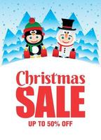 Christmas Sale poster with 50 discount flayer for holiday. Funny kids in the christmas costumes vector