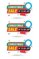 Christmas sale origami labels set. Sale 30, 40, 50 off discount vector
