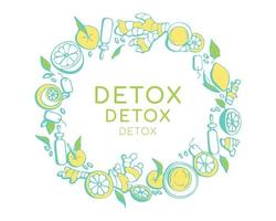 Detox natural element doodle hand drawn round. vector