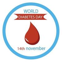 cartel de concientización del día mundial de la diabetes símbolo de goteo de sangre con el logotipo del marco del anillo del círculo azul vector