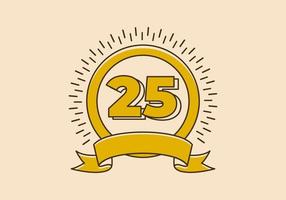 Vintage yellow circle badge with number 25 on it vector