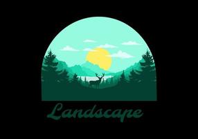 Landscape art illustration of lake and pine forests vector