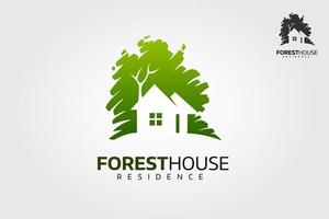 Forest House Residence Logo Illustration. Vector logo design template of forest and house that made from a simple scratch. Building vector silhouette.