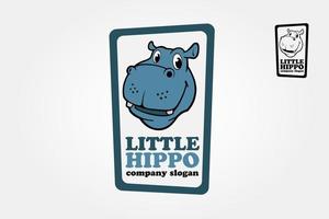 Little Hippo Logo Cartoon Character. Vector illustration of very cute hippo head. Hippopotamus vector logo template.