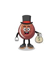 chocolate drop mascot illustration rich man holding a money sack vector