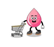 Cartoon of strawberry juice holding a shopping trolley vector