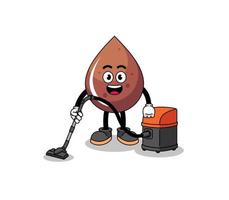 Character mascot of chocolate drop holding vacuum cleaner vector
